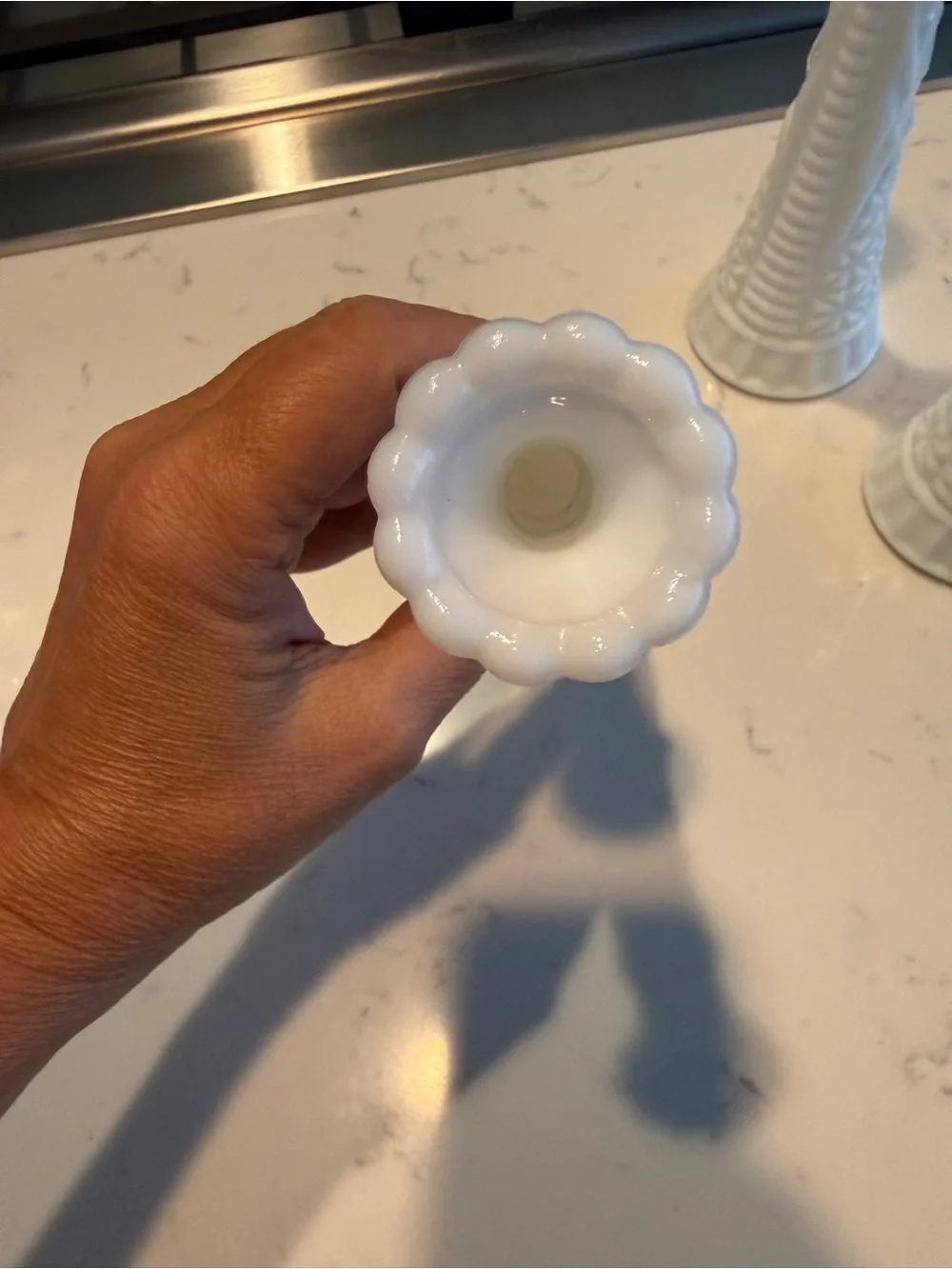 Vintage White Milk Glass Bud Vases Set of 3 Starburst Scalloped 9.5”